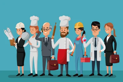 group people various professions labor dayProfissões.  Foto:  Jemastock / stock.adobe.comFonte: 145647065<!-- NICAID(15081905) -->