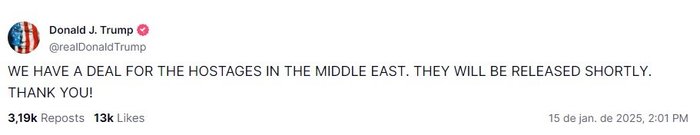 TruthSocial @realdonaldtrump / Reprodução