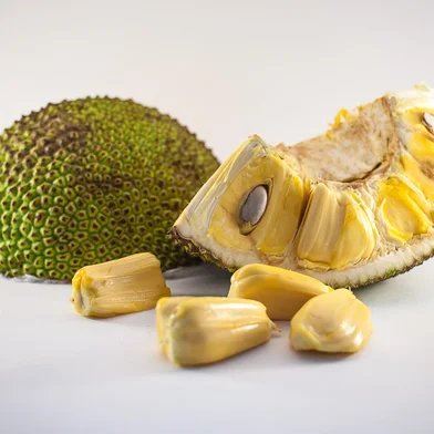 Ripe Jackfruit isolated with jackfruit pods on white backgroundFonte: 237049575<!-- NICAID(15943352) -->