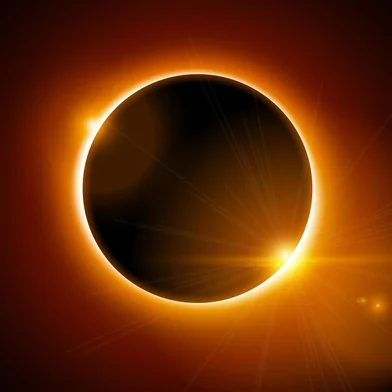 Solar eclipse vector total sun background. Moon eclipse glow in space. Solar planet circleEclipse solar. Foto: kolonko / stock.adobe.comFonte: 465441909<!-- NICAID(15726305) -->