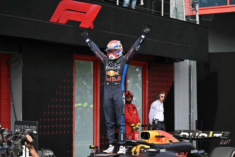 Red Bull Racing's Dutch driver Max Verstappen celebrates after winning the Emilia Romagna Formula One Grand Prix at the Autodromo Enzo e Dino Ferrari race track in Imola on May 18, 2024. (Photo by ANDREJ ISAKOVIC / AFP)<!-- NICAID(15767626) -->
