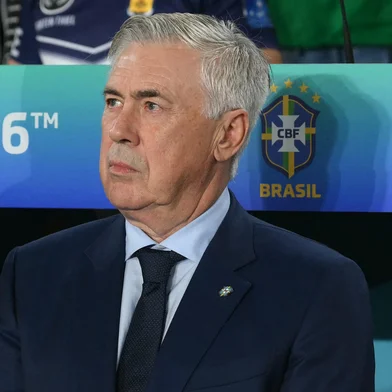 Brazil's Italian head coach Carlo Ancelotti gestures during the 2026 FIFA World Cup South American qualifiers football match between Brazil and Chile, at the Maracana stadium in Rio de Janeiro, Brazil on September 4, 2025. (Photo by Mauro PIMENTEL / AFP)<!-- NICAID(16118313) -->