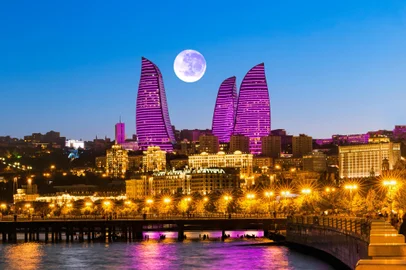 Night view of the skyscrapers in Baku. The Republic of Azerbaijan<!-- NICAID(15908989) -->