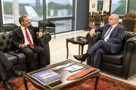 Presidente do STF, ministro Edson Fachin, recebe diretor-geral da Polícia Federal, Andrei Rodrigues<!-- NICAID(16386889) -->