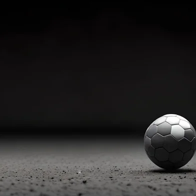 soccer ball on ground with dark background, copy space for text, illustration, Generative, AIFonte: 573819669<!-- NICAID(15733615) -->