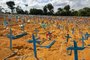 General view of an area reserved for the burial of COVID-19 victims at the Nossa Senhora Aparecida cemetery in Manaus, Brazil, on January 5, 2021. - The coronavirus has already left more than 200,000 dead in Brazil and is on the rise, with no specific date for the start of vaccination and a government questioned for its erratic policy towards the pandemic. (Photo by MICHAEL DANTAS / AFP)Editoria: HTHLocal: ManausIndexador: MICHAEL DANTASSecao: diseaseFonte: AFPFotógrafo: STR<!-- NICAID(14691000) -->