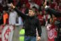 Internacional's Argentine coach Eduardo Coudet gestures during the Copa Libertadores round of 16 second leg football match between Brazil's Internacional and Argentina's River Plate at the Beira-Rio stadium in Porto Alegre, Brazil, on August 8, 2023. (Photo by NELSON ALMEIDA / AFP)<!-- NICAID(15505171) -->