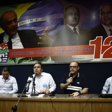 PORTO ALEGRE, RS, BRASIL - 2024.10.06 - Coletiva de imprensa de Thiago Duarte, candidato a vice de Juliana Brizola. (Foto: André Ávila/ Agência RBS)<!-- NICAID(15884491) -->