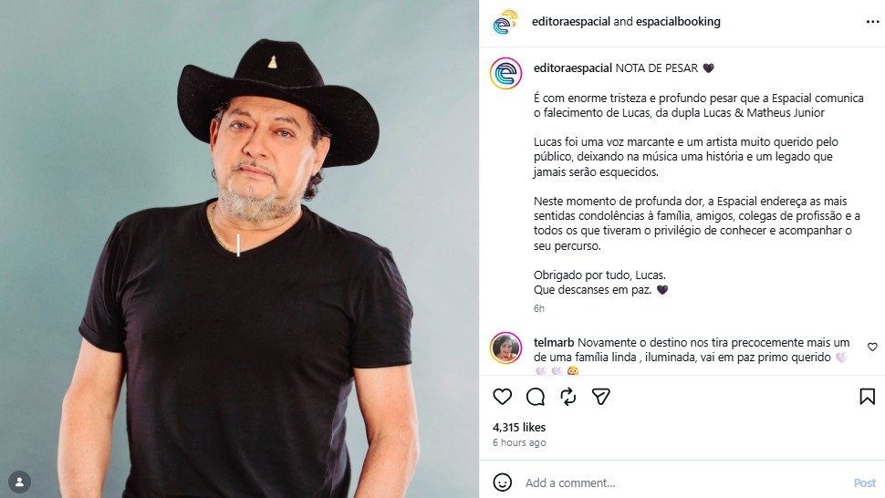 Morte do cantor Lucas emociona fãs e marca o fim de uma era na música sertaneja