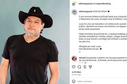 @editoraespacial / Instagram / Reprodução Lucas, da dupla Lucas & Matheus, morre neste sábado