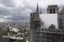 This video grab created from an AFP video taken on April 11, 2024, shows Paris Notre-Dame cathedral undergoing restoration since the devastating fire that ravaged it on April 15, 2019. A tender for the creation of contemporary stained-glass windows was launched on April 11, 2024. The iconic Parisian monument is scheduled to reopen in December 2024. (Photo by Mathilde BELLENGER / AFP)<!-- NICAID(15735134) -->