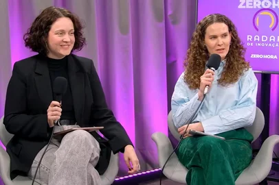 Samantha Schreiber (E) e Melissa Resch (D), da Voz Collab, no podcast Radar de Inovação. Foto: YouTube GZH/Reprodução<!-- NICAID(16324567) -->