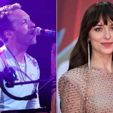 14/10/2021 - Montagem de Chris Martin e Dakota Johnson para matéria do Trends. FOTOS: RONNY HARTMANN  / JUSTIN TALLIS / AFP<!-- NICAID(14915445) -->