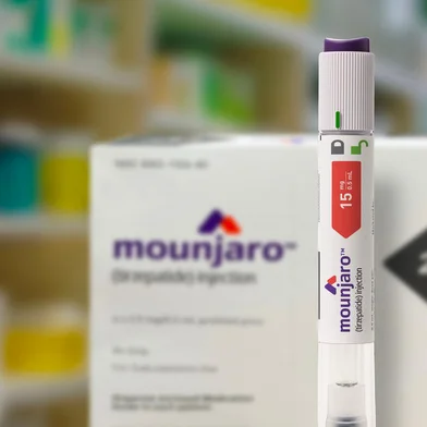 Mounjaro - Tirzepatide with injection pen is an antidiabetic medication used for the treatment of type 2 diabetes to lose weight and control blood sugar. Copenhagen, Denmark - November 8, 2023.<!-- NICAID(15740247) -->