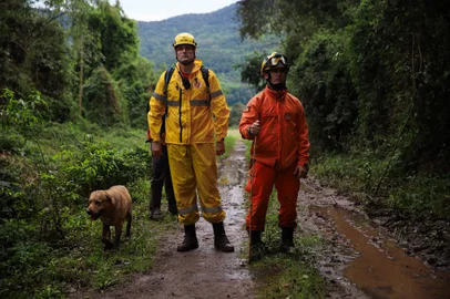 Colinas, RS, Brasil, 19/09/2023 - Bombeiros de Santa Catarina chegam ao Vale do Taquari para reforçar buscas a desaparecidos - Foto: Anselmo Cunha/Agência RBS<!-- NICAID(15545314) -->