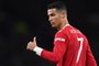 Manchester United's Portuguese striker Cristiano Ronaldo gestures during the UEFA Champions league group F football match between Manchester United and Atalanta at Old Trafford stadium in Manchester, north west England, on October 20, 2021. (Photo by Paul ELLIS / AFP)Editoria: SPOLocal: ManchesterIndexador: PAUL ELLISSecao: soccerFonte: AFPFotógrafo: STF<!-- NICAID(14922627) -->