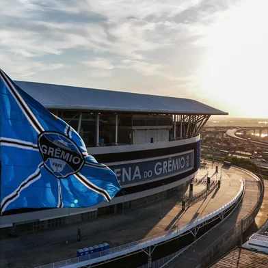 Foto aérea da Arena do Grêmio Porto Alegre, RS, Brasil, 02-03-2025: Arena do Grêmio: Jogo de ida da final do campeonato Gaúcho. Foto: Renan Mattos / Agência RBSLocal: Porto Alegre<!-- NICAID(15990304) -->