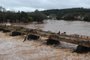 NOVA BASSANO, RS, BRASIL, 05/09/2023. Estragos causados pela chuva em Nova Bassano. Na foto, ponte sobre o Rio Carreiro, na divisa de Nova Bassano com Serafina Corrêa. (Bruno Todeschini/Agência RBS)Indexador: BTK<!-- NICAID(15531896) -->