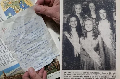 Um livro antigo, comprado por acaso em um sebo de Caxias do Sul, guardava há mais de cinco décadas um pedaço da história da cidade. Entre mapas e ilustrações da edição de 1965 de Minha Primeira Volta ao Mundo, a moradora de Farroupilha Daiane Ávila, 43 anos, encontrou, no ano passado, um trabalho escolar datado de 26 de novembro de 1971. O autor: Rogério Cardoso. O tema: a escolha da rainha e das princesas da 12ª Festa da Uva.<!-- NICAID(16226358) -->