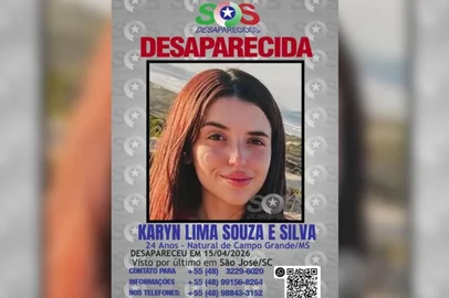 Karyn Lima Souza e Silva, jovem de 24 anos, está desapareida. Vista pela última vez em São José no dia 15 de abril.<!-- NICAID(16268617) -->
