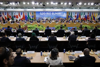 General view taken during the G20 Summit opening session in Rio de Janeiro, Brazil, on November 18, 2024. (Photo by Ludovic MARIN / AFP)Editoria: POLLocal: Rio de JaneiroIndexador: LUDOVIC MARINSecao: international organisationFonte: AFPFotógrafo: STF<!-- NICAID(15915807) -->