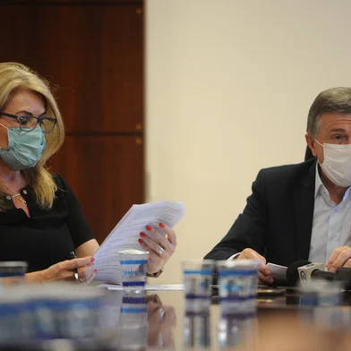CAXIAS DO SUL, RS, BRASIL (20/12/2021)Coletiva do prefeito Adiló com a presença da Vice prefeita Paula  Ioris, um ano de mandato. (Antonio Valiente/Agência RBS)<!-- NICAID(14972701) -->