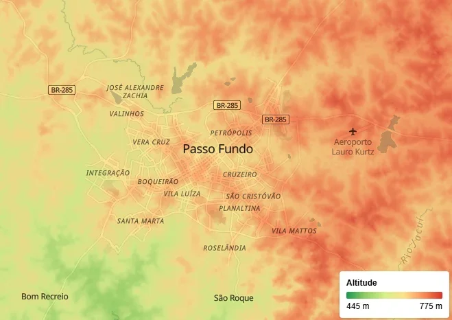 Quais são as áreas mais altas e baixas de Passo Fundo? Mapa mostra ...