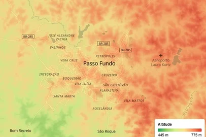 Mapa topográfico de Passo Fundo