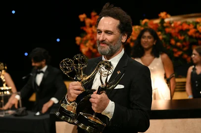 PATRICK T. FALLON / AFP Welsh actor Matthew Rhys winner of the awards for Outstanding Lead Actor in a Comedy Series for "Widow's Bay" and Outstanding Lead Actor in a Limited or Anthology Series or Movie for "The Beast in Me" attends the Governors Gala for the 78th Primetime Emmy Awards at the Los Angeles Convention Center in Los Angeles on September 14, 2026. (Photo by Patrick T. Fallon / AFP)<!-- NICAID(16365746) -->