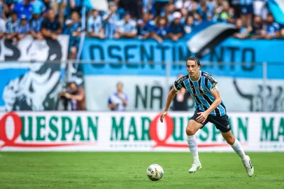 Grêmio x Juventude na final do Gauchão, na Arena. Na foto, o zagueiro Pedro Geromel.<!-- NICAID(15880307) -->