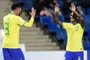 Brazil's defender Jean Carneiro (L) celebrates after scoring during the Argentina 2023 U-20 World Cup Group D football match between Brazil and Dominican Republic at the Malvinas Argentinas stadium in Mendoza, Argentina on May 24, 2023. (Photo by Andres Larrovere / AFP)Editoria: SPOLocal: MendozaIndexador: ANDRES LARROVERESecao: soccerFonte: AFPFotógrafo: STR<!-- NICAID(15437612) -->