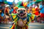 A funny French Bulldog in a multi-colored costume is dancing at the Brazilian Carnival. Generated AIBulldog Francês em fantasia de Carnaval; Cão; Pet, Dog. Foto: Eugenia  / stock.adobe.comFonte: 611448575<!-- NICAID(15524972) -->