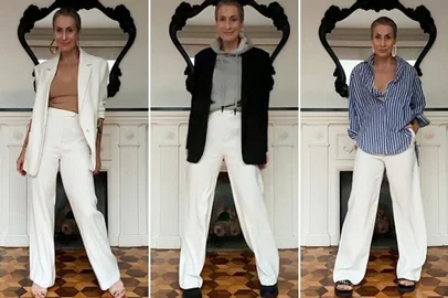 Coluna As Patrícias sobre calça branca<!-- NICAID(15560300) -->