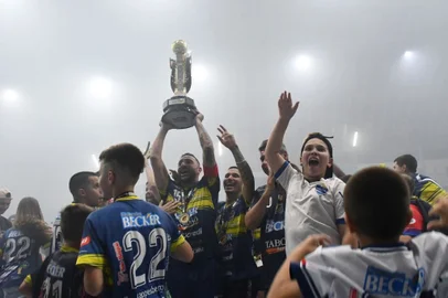 Festa do título do Cerro Largo Futsal na Série B do Gauchão de futsal em 2023.
