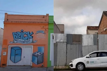 Reprodução / MPRS Imagens incluídas na ação do MP mostram antes e depois do prédio inventariado ser demolido em Pelotas<!-- NICAID(16238936) -->