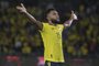 Colombia's Miguel Angel Borja celebrates after scoring against Chile during the South American qualification football match for the FIFA World Cup Qatar 2022 at the Roberto Melendez Metropolitan Stadium in Barranquilla, Colombia, on September 9, 2021.Juan BARRETO / AFP