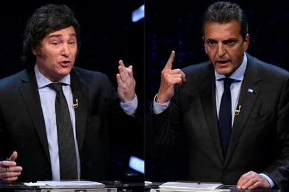 Javier Milei (E) e Sergio Massa (D), candidatos à presidência da Argentina