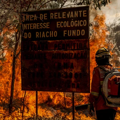 Brasília (DF), 24/08/2024 - Brigadistas do Instituto Brasília Ambiental e Bombeiros do Distrito Federal combatem incêndio em área de cerrado próxima ao aeroporto de Brasília. Foto: Marcelo Camargo/Agência Brasil<!-- NICAID(15876397) -->