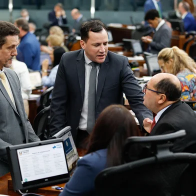 Deputados do Republicanos Delegado Rodrigo Zucco, Capitão Martim, Eliana Bayer e Sérgio Peres.<!-- NICAID(16008697) -->