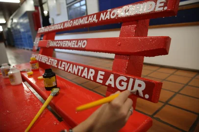 CAXIAS DO SUL, RS, BRASIL, 17/06/2025. CETEC UCS Escola de Ensino Médio e Técnico inaugura Banco Vermelho em parceria inédita no Rio Grande do Sul com instituto de combate à violência contra as mulheres. (Porthus Junior/Agência RBS)<!-- NICAID(16061766) -->