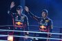 Red Bull Racing's Dutch driver Max Verstappen (L) and teammate Red Bull Racing's Mexican driver Sergio Perez  participate in the opening ceremony for the Las Vegas Grand Prix on November 15, 2023, in Las Vegas, Nevada. (Photo by Jim WATSON / AFP)Editoria: SPOLocal: Las VegasIndexador: JIM WATSONSecao: motor racingFonte: AFPFotógrafo: STF<!-- NICAID(15598978) -->