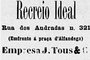 Anúncio cinema Recreio Ideal no jornal A Federação em 1908. Foto: A Federação / Reprodução<!-- NICAID(14951851) -->