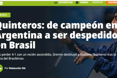 Site Olé destaca queda de Quinteros no Grêmio: "De campeão na Argentina a demitido no Brasil"<!-- NICAID(16018805) -->