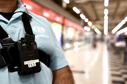 Porto Alegre, RS, Brasil, 01/12/2023 - O Grupo Carrefour Brasil concluiu a implementação de bodycams (câmeras corporais) em suas lojas no Rio Grande do Sul. Serão mais de 570 equipamentos disponíveis para agentes de prevenção interno e segurança externa. - Foto: Jefferson Botega/Agência RBS<!-- NICAID(15614442) -->