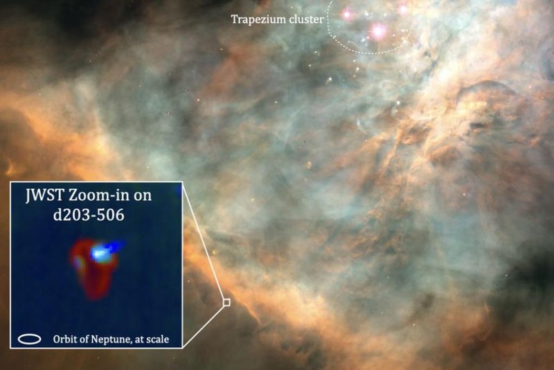 Imagem do Hubble com zoom feito do James Webb sobreposta. <!-- NICAID(15696632) -->