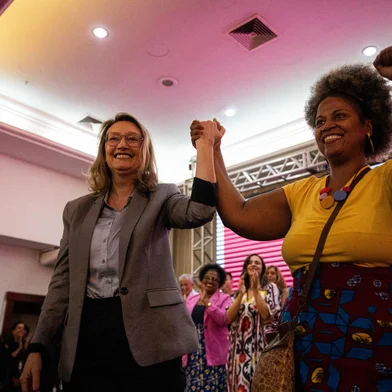 PORTO ALEGRE, RS, BRASIL, 06.04.2024: PT lança candidatura de Maria do Rosário como pré-candidata à prefeitura de Porto Alegre. Foto: Camila Hermes/Agencia RBS<!-- NICAID(15727576) -->