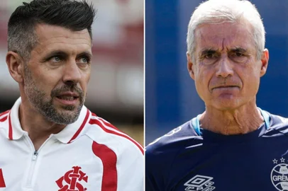 Montagem com fotos de Renan Mattos e Mateus Bruxel / Agência RBS Pezzolano e Luís Castro, técnicos de Inter e Grêmio<!-- NICAID(16209332) -->