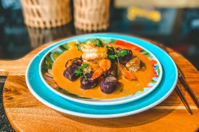 nhoque de batata roxa, temporada gourmet andreazza, destemperados, camarões, curry, alex szygethy<!-- NICAID(15307683) -->