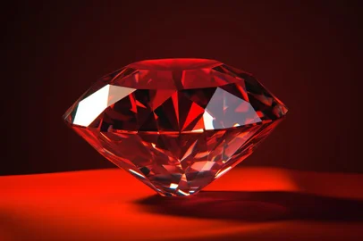 Diamond with tint on the red background Created with Generative AI technology.Fonte: 612576857<!-- NICAID(15510709) -->