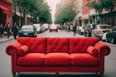 Red sofa in the street of the old townRed sofa in the street of the old town.Fonte: 715122386<!-- NICAID(15664446) -->